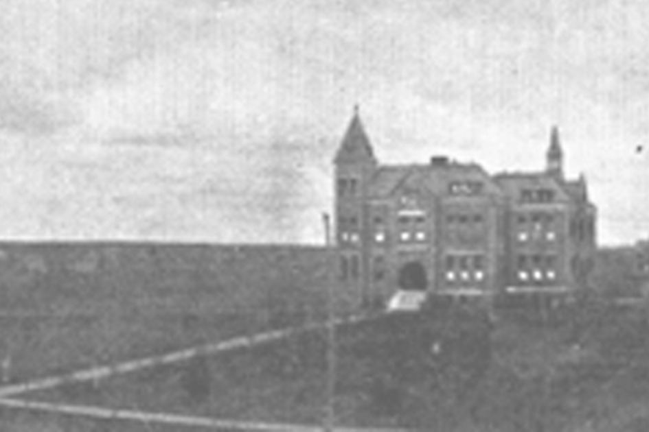 All four campus buildings had electric lights, courtesy the power house (center).