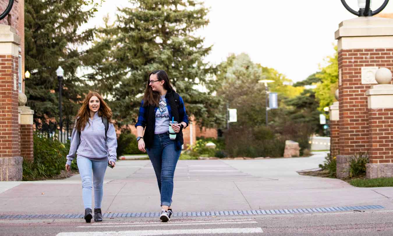 Students walking on DSU campus