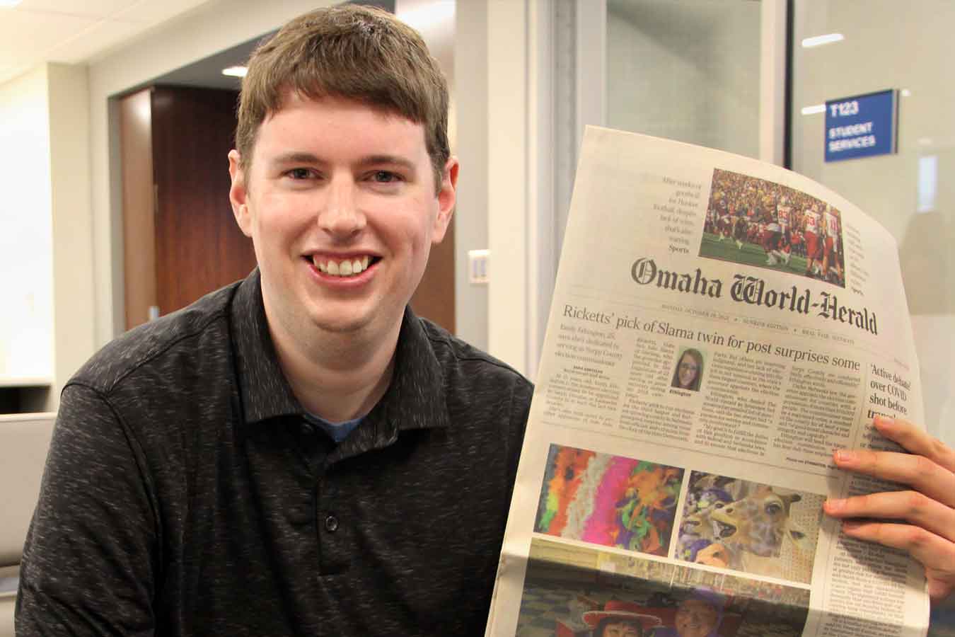 Dan Crisler ’13 shows a recent byline in the Omaha World-Herald. 