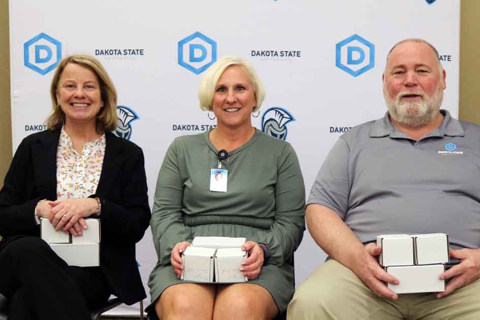DSU employees with 15 years of service who attended the March 2 Longevity Reception include: Sarah Rasmussen, Dana Hoff, Mark Geary. Not pictured: David Bishop, Corey Braskamp, Eric Haas, Catherine Ingram, Viki Johnson.