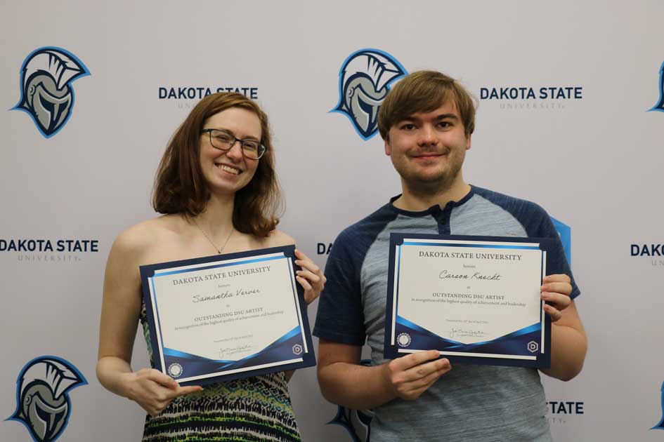 Samantha Verver (left) and Carson Knecht are DSU’s Outstanding Artists for 2022-2023.