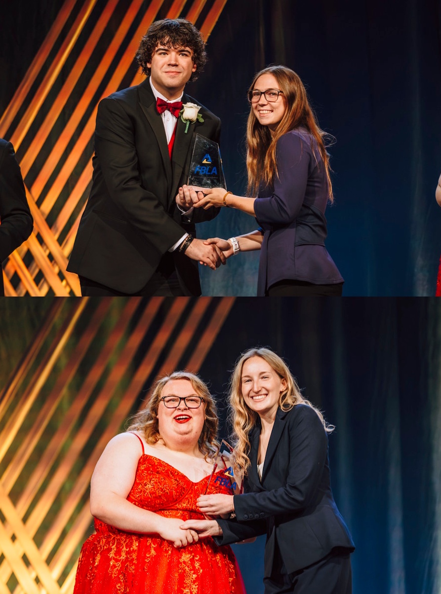 DSU students Casey Olson and Shelby Mennis are honored at the national FBLA conference.