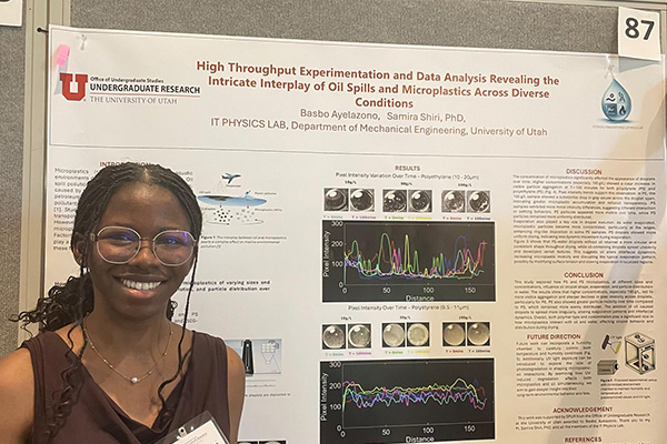 Basbo Ayelazono with her research poster during her summer internship studying microplastics.