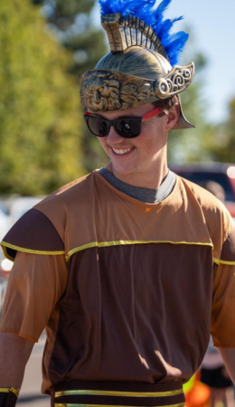 dsu student dressed as a trojan