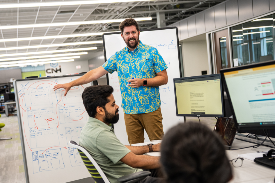 Cyber operations students working in a server room