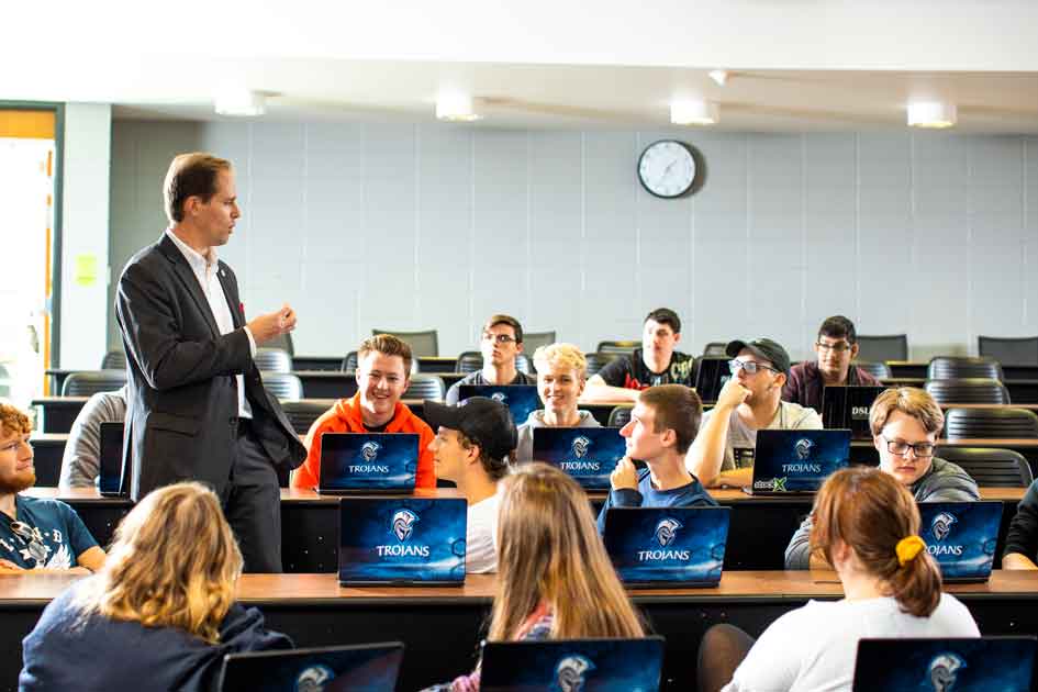 Professor teaching students in the Science Center on campus