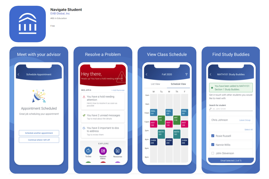 Navigate mobile app example screens