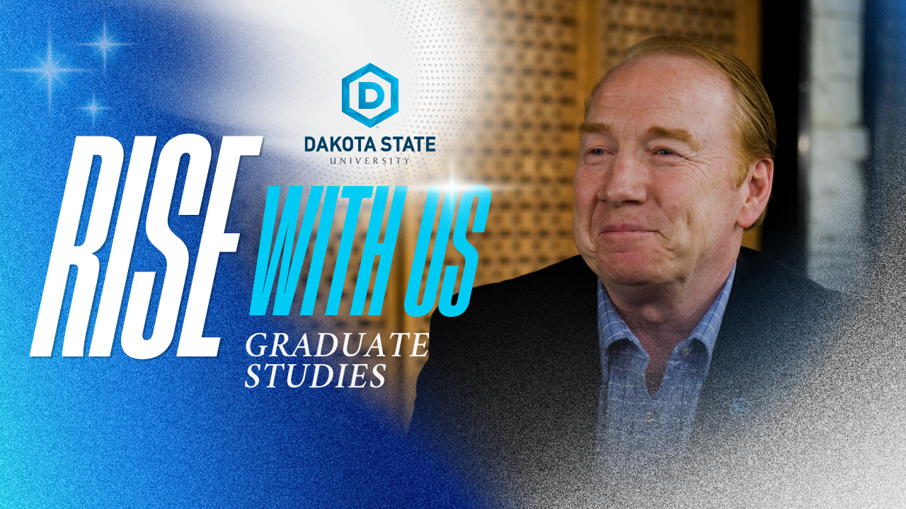 Dakota State Unviersity graduate student studying remotely on her university laptop.