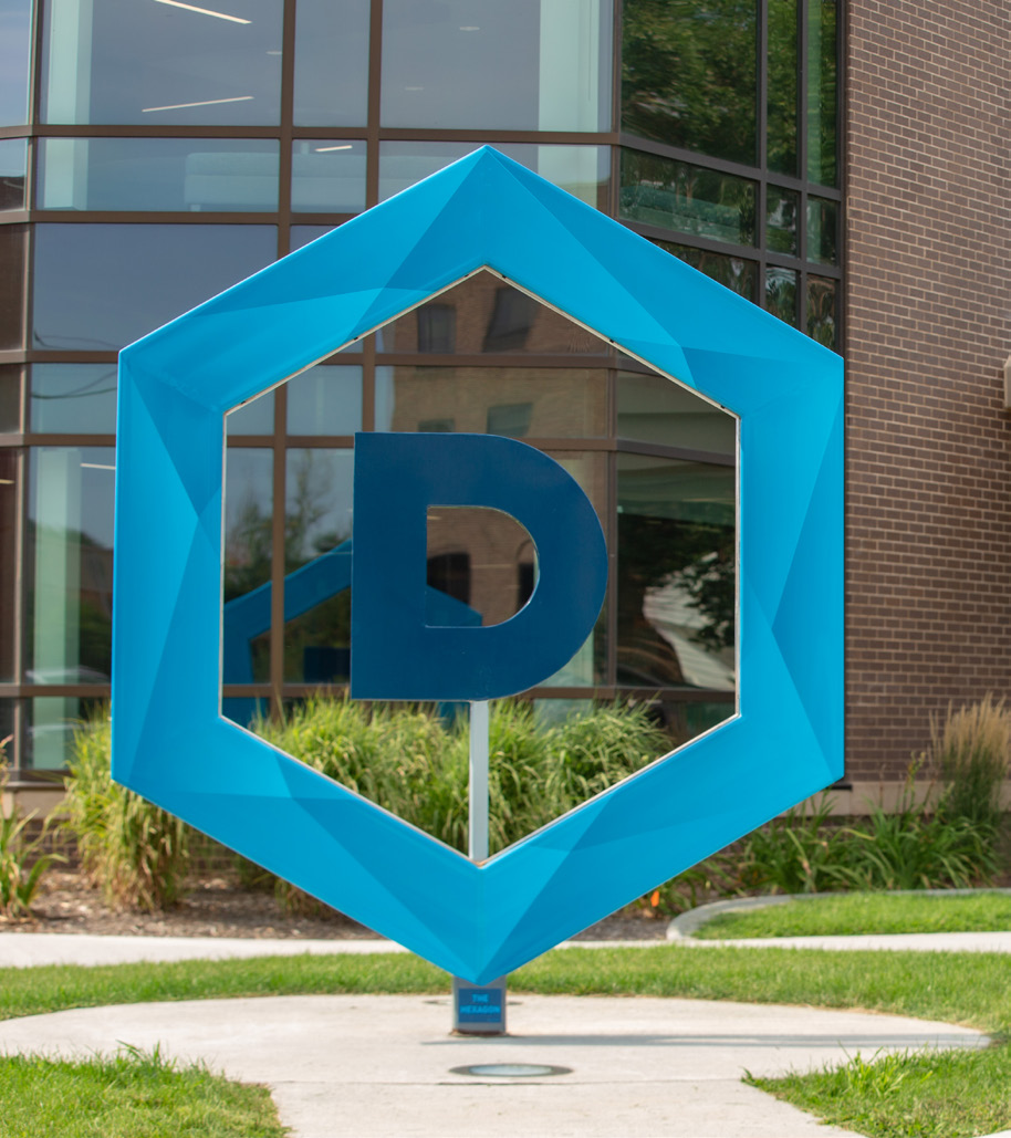 Dakota State University hexagon sign on campus