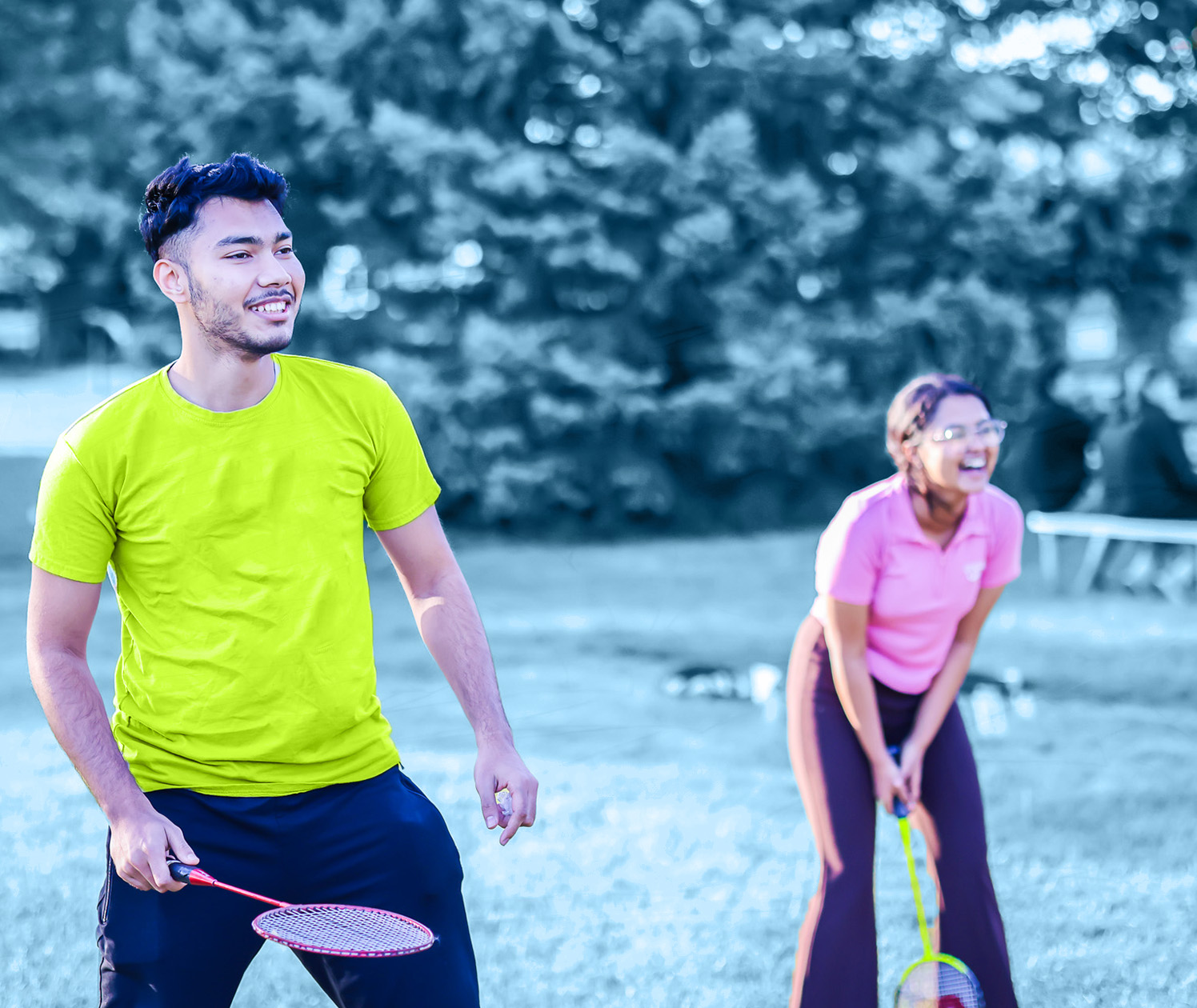 international students playing badminton