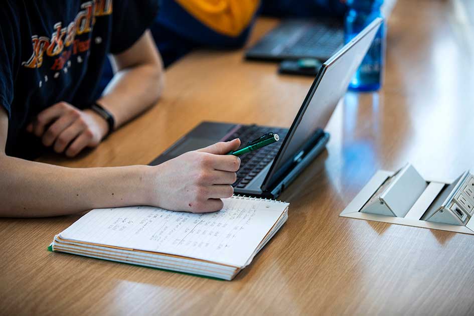 DSU student working on a laptop