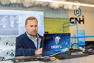 Dakota state university grad student working in a computer lab