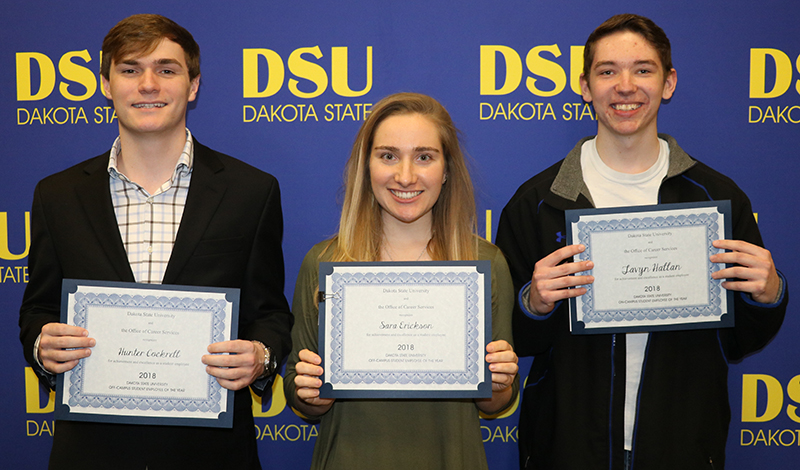 Student Employees of the year for 2018 are: Hunter Cockrell (left), Sara Erickson, and Tavyn Hallan.
