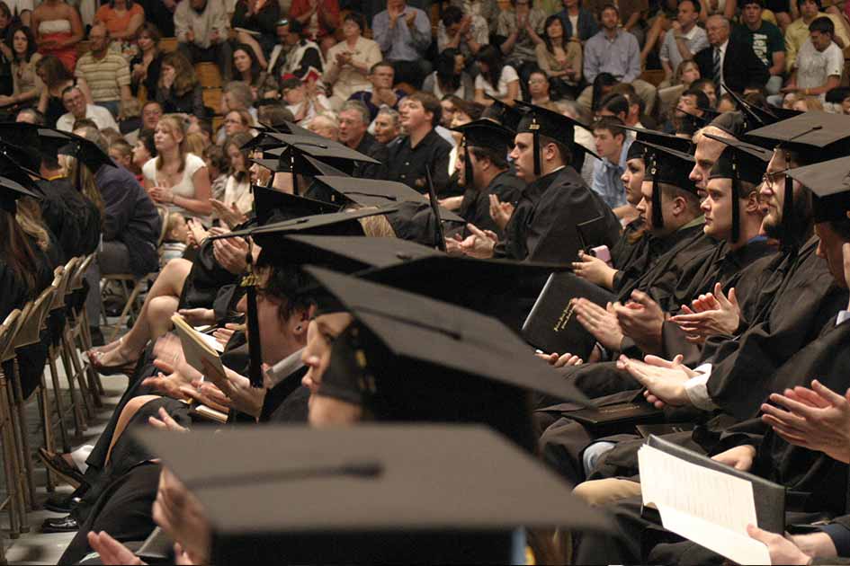 Commencement graduates during the ceremony