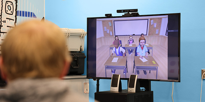 TV screen of virtual classroom.