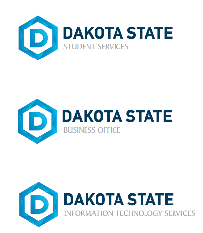 As with our college marks, the department marks will reflect the primary university mark, with an updated modifier. These marks are not to be used with the primary university mark, as doing so would yield a duplication of the icon and DAKOTA STATE.