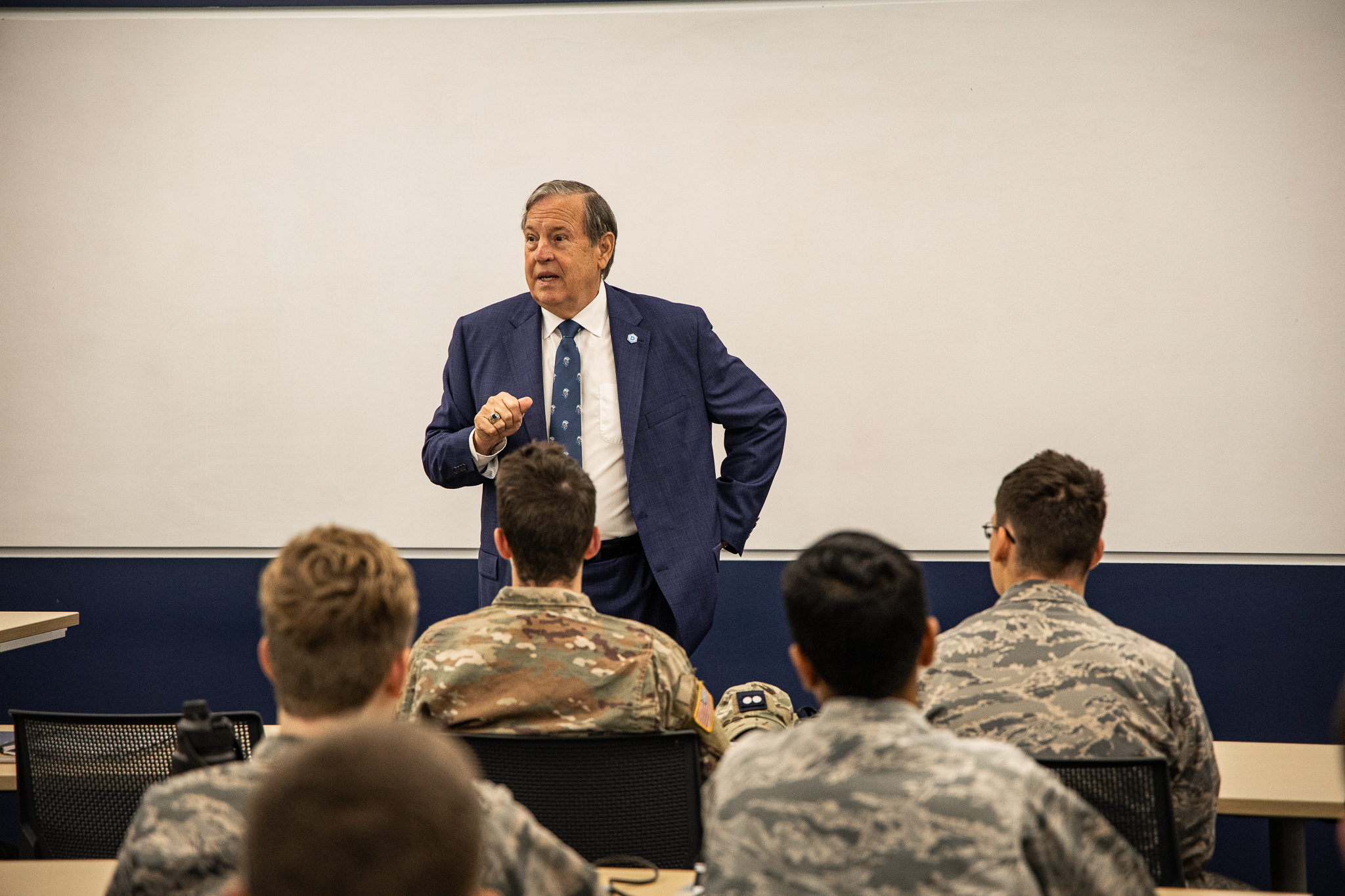 DSU President John Ballard speaks with cadets