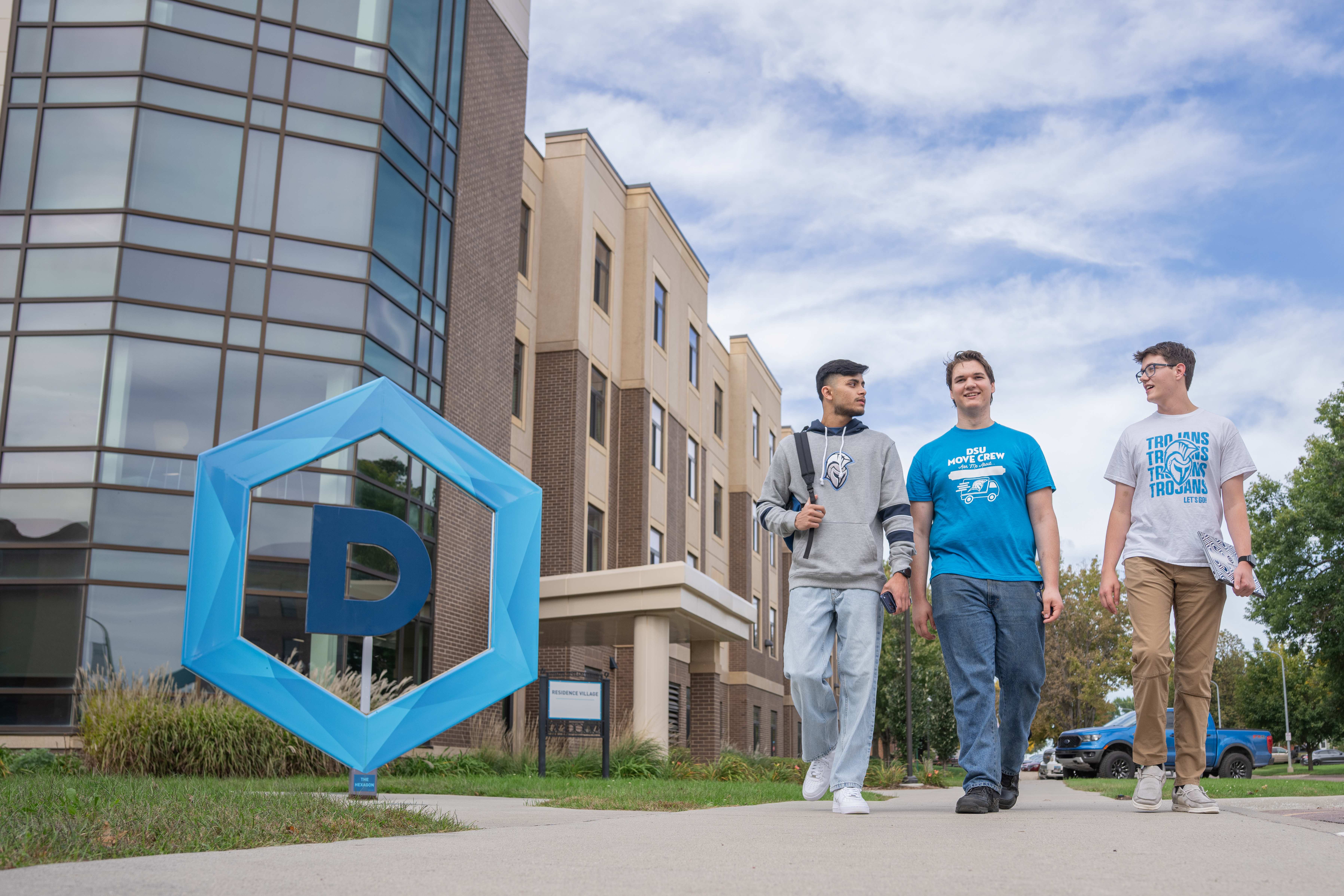 DSU students walk around on campus.