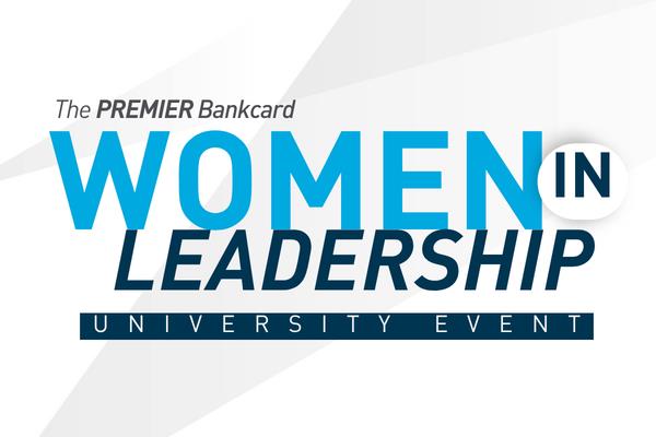 "The PREMIER Bankcard Women in Leadership University Event" text on white textured background