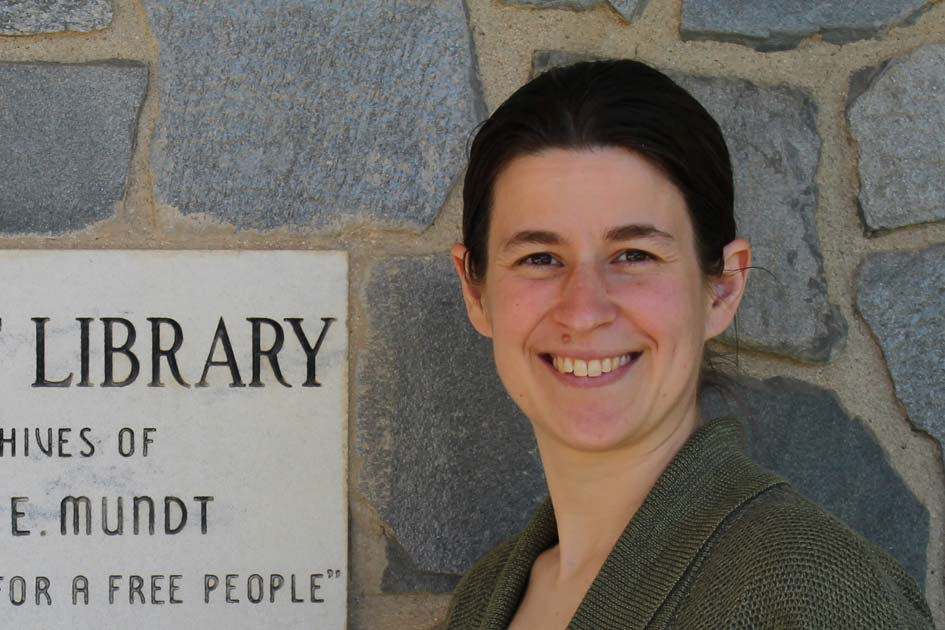 Mary Francis standing in front of the Karl Mundt Library