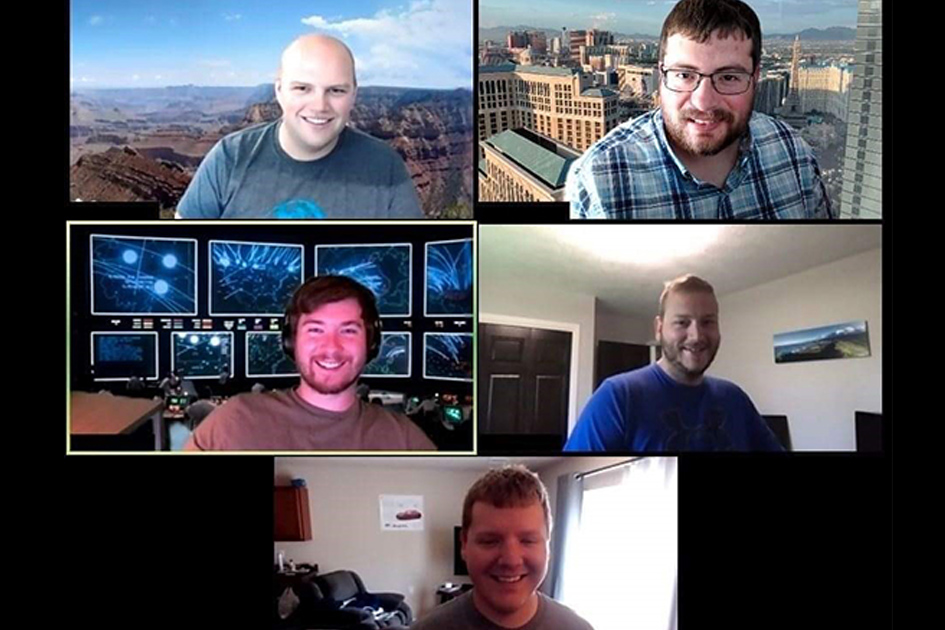 DEF CON 28 CTF first place winners include (clockwise from top left): Eric Holm, Cody Welu, Tyler Flaagan , Shawn Zwach, and Andrew Kramer. 