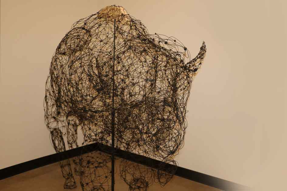  wire Bison sculpture created by Angela Behrends 