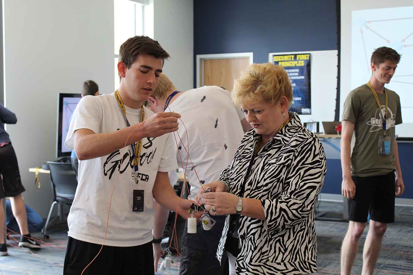 Students in the GenCyber Camp participate in a group activity. 