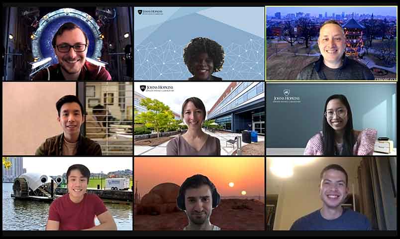 The APL team behind the dashboard data; top row, from left, Evan Bolt, Tamara Goyea and Aaron Katz; middle row, from left, Ryan Lau, Sarah Prata and Beatrice Garcia; bottom row, from left, Tim Ng, Anthony Buonomo and Jeremy Ratcliff. Credit: Johns Hopkins APL