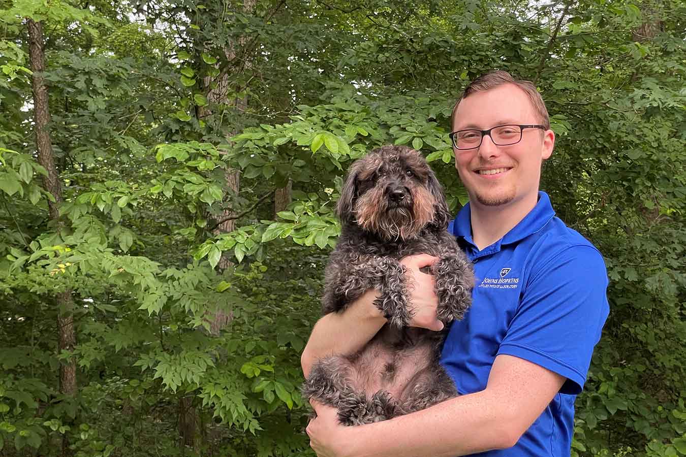 Evan Bolt’s dog, Chip, has been a great companion throughout the pandemic, while Evan has been working on the Johns Hopkins APL COVID-19 dashboard.