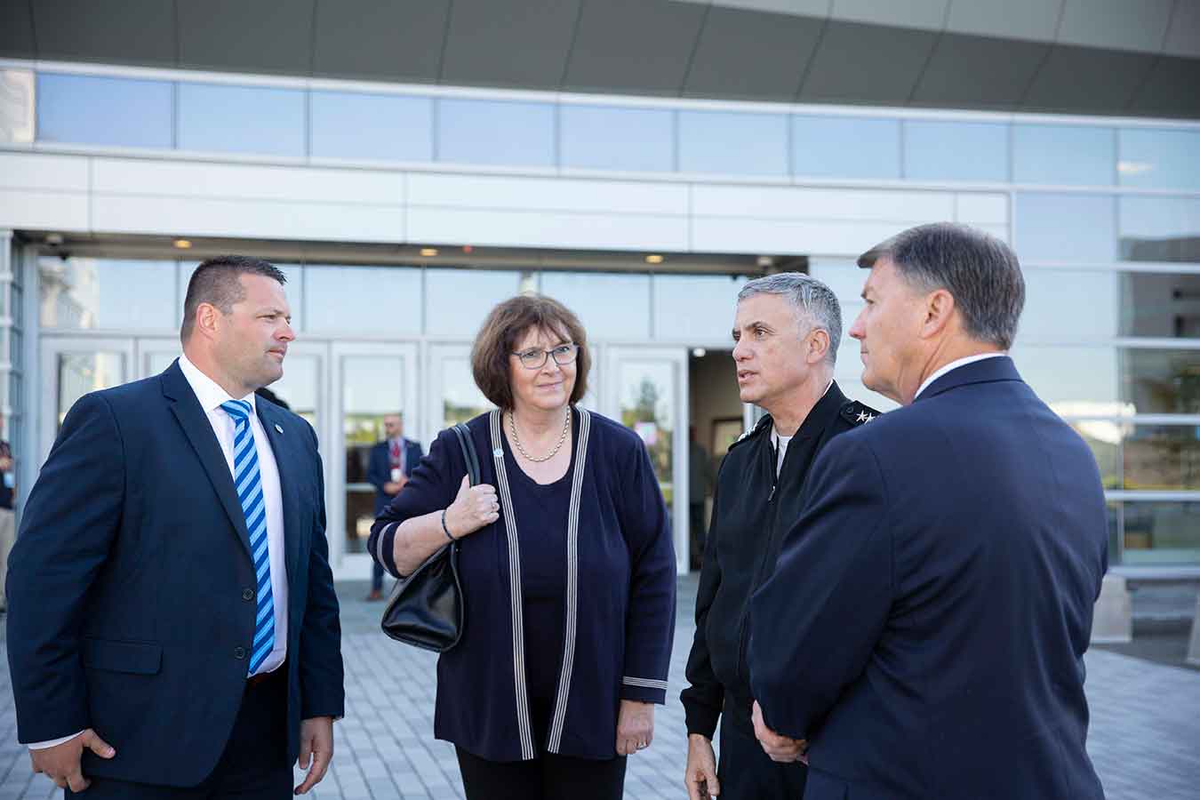 DSU Applied Research Lab Director Dr. Josh Pauli, Gen. Paul M. Nakasone, Commander, U.S. Cyber Command and Director, National Security Agency/Chief, Central Security Service, Sen. Mike Rounds, and DSU President Dr. José-Marie Griffiths.