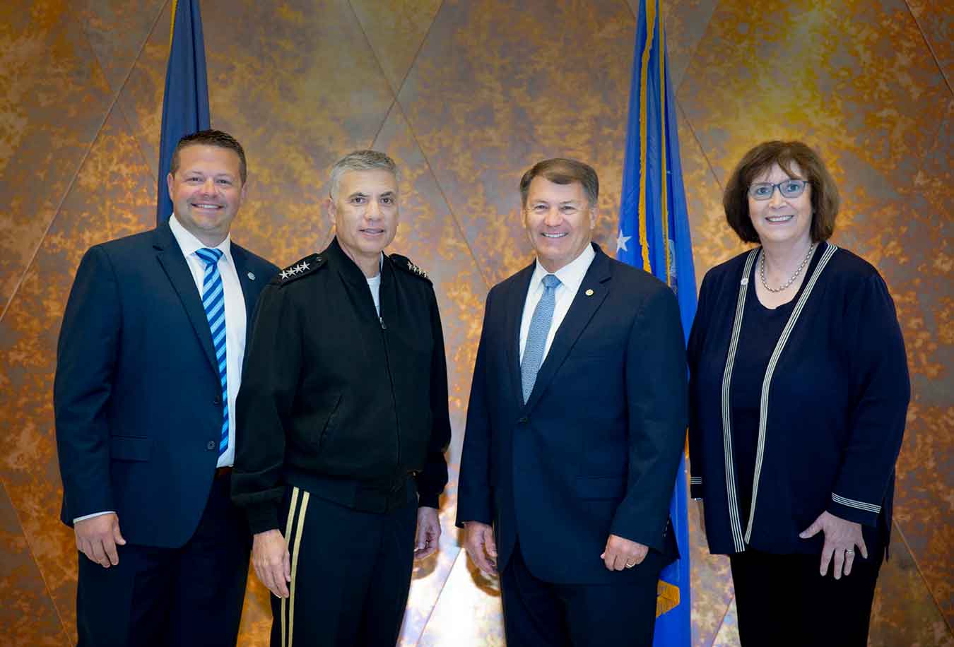 From left to right: DSU Applied Research Lab Director Dr. Josh Pauli, Gen. Paul M. Nakasone, Commander, U.S. Cyber Command and Director, National Security Agency/Chief, Central Security Service, Sen. Mike Rounds, and DSU President Dr. José-Marie Griffiths.