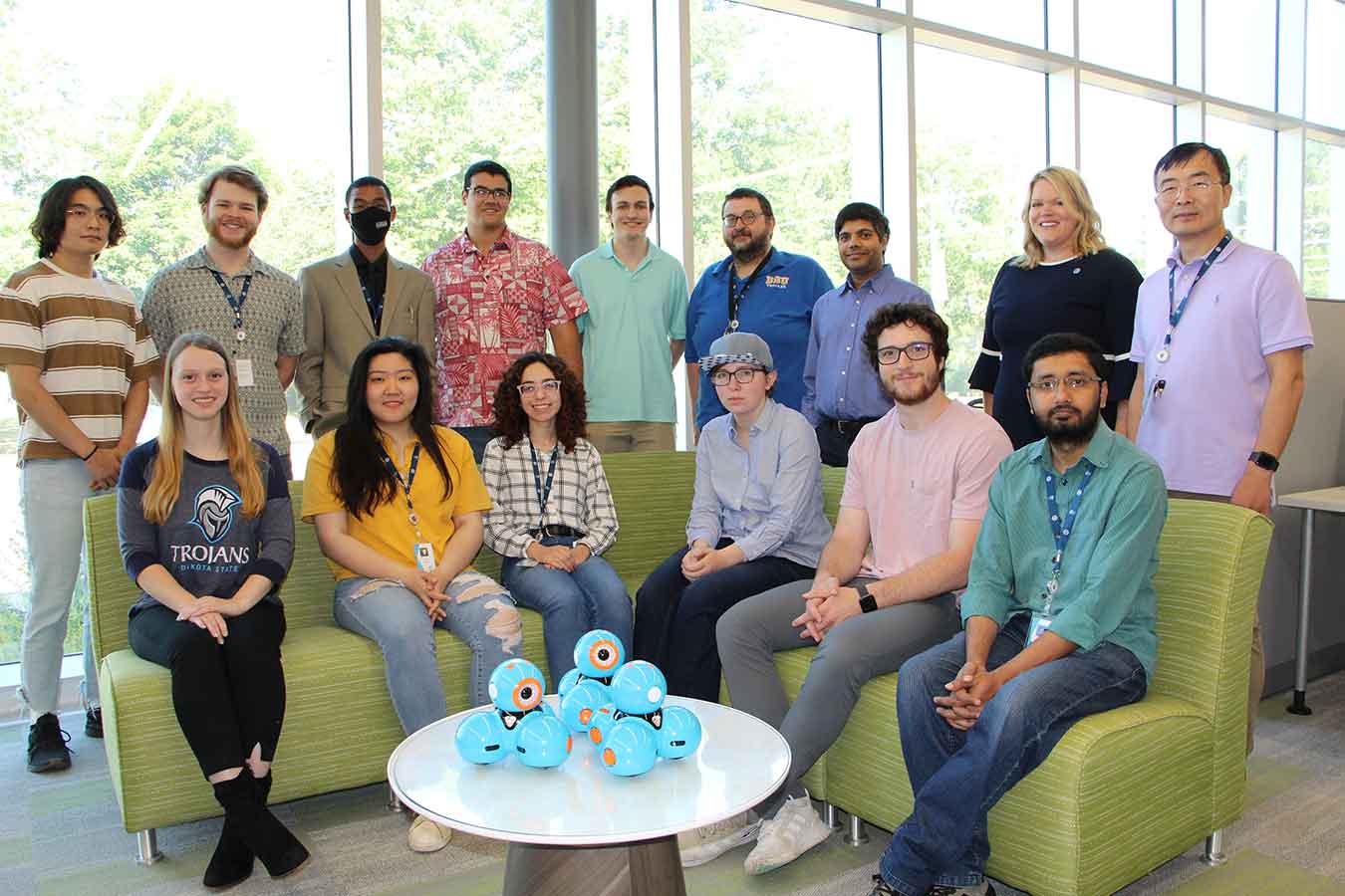 Research Experience for Undergraduates at DSU for the summer of 2021 include (back left): James Suh, Easton Hay, Jason Quick, Max Soto, Paolo Gentry, Rob Richardson, Dr. Bhaskar Rimal, Dr. Ashley Podhradsky, Dr. Yong Wang; (front left) Alexis Kulm, Helen Chen, Sofia Crespo Maldonado, Katja Mathesius, Mark Elder, and Kaushik Ragothaman.