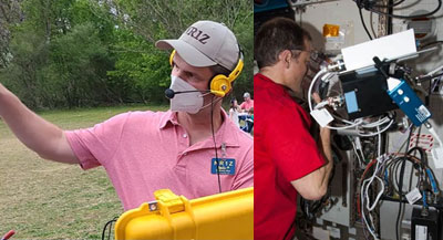 DSU student Tony Rizi demonstrates satellite contact during an outreach event at a school in Georgia.  