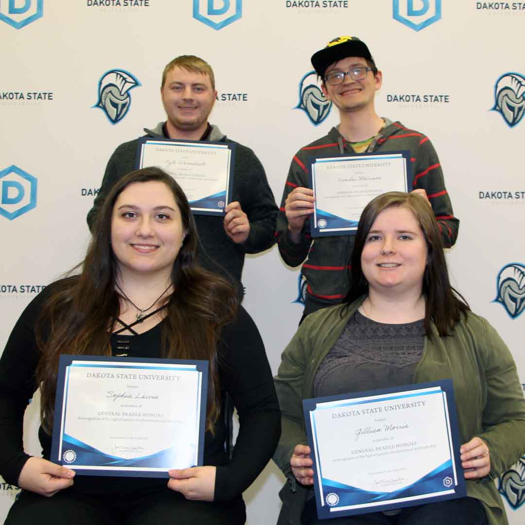 General Beadle Honors graduates include: Kyle Wormstadt (back left), Xander Morrison; Sophia Lewis (front left), Gillian Morris.