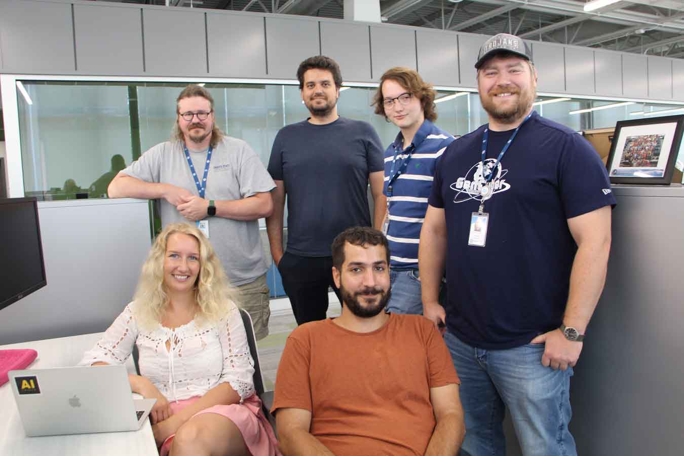 Students participating in the Edge Learning Lab this summer include Jason Mixon (back left), Nikolaos Kakouros, Charles Novak; Madeleine Englund, and Viktor Valadi.