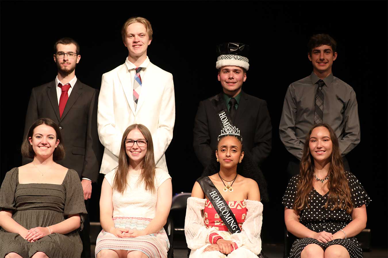 DSU Homecoming Court - Back row: Santiago Colla, Casey Te Grotenhuis, Tyler Thomas, and Cody Farland; Front row:  Alexandra Smith, Casey Olson,  Blen Asgedom, and Kalani Mangin. 