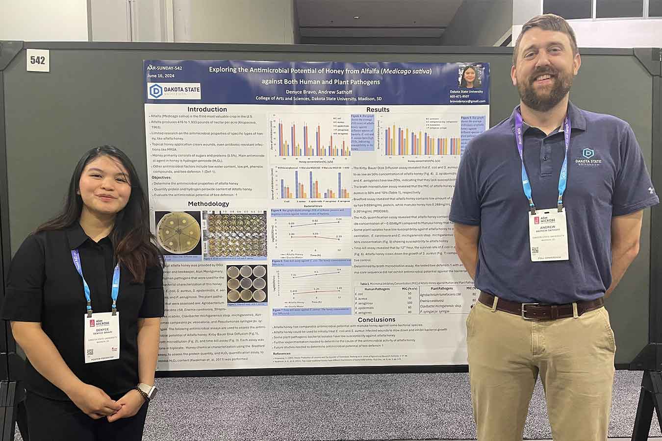 Recent graduate Denyce Bravo presented her alfalfa honey research while attending the American Society of Microbiology annual conference with Assistant Professor Andrew Sathoff.