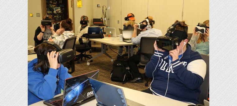 Students using virtual reality devices