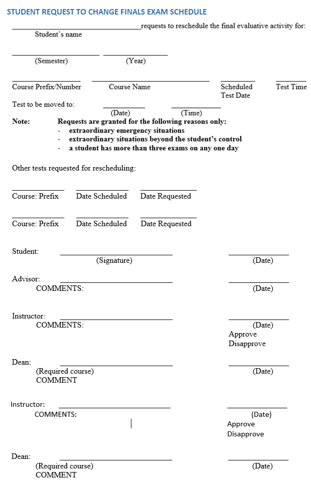 Exam Schedule Form