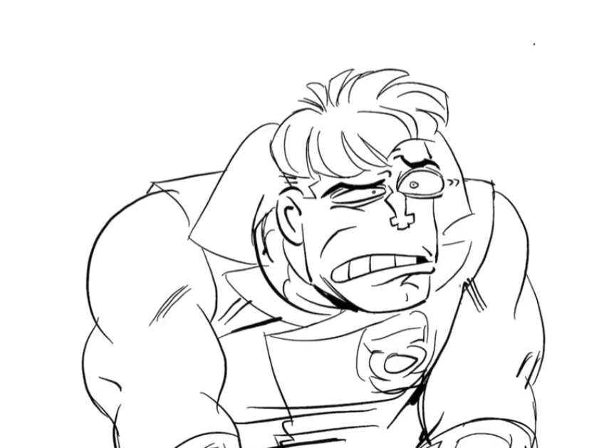 Comic style sketch of a muscular male superhero