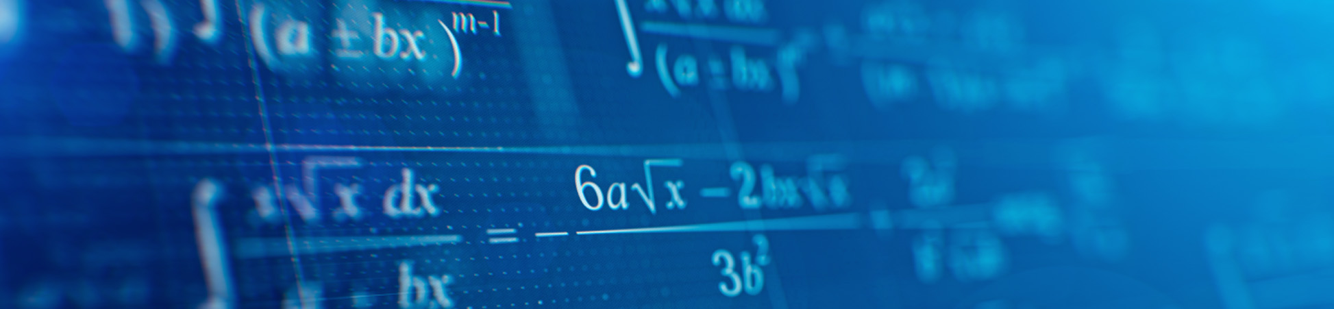 Math equations over a digital blue field.