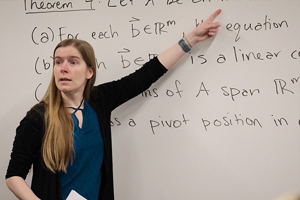 Mathematics professor in front of a whiteboard