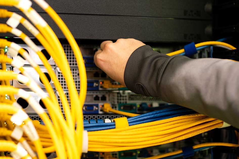 student working with network cables