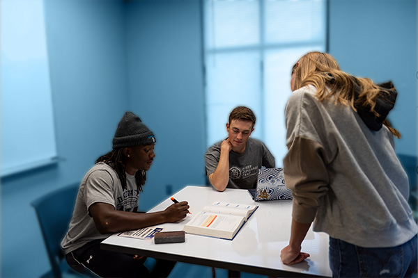 Group of students working on an assignment in a study room