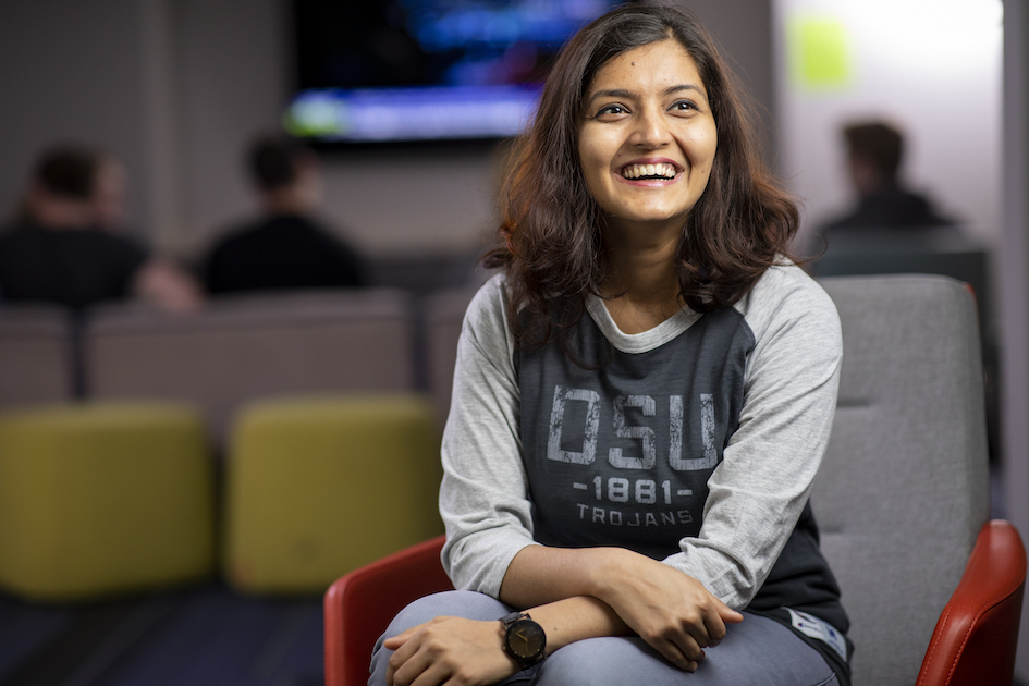 Student waiting to speak to someone in the Career Services Center