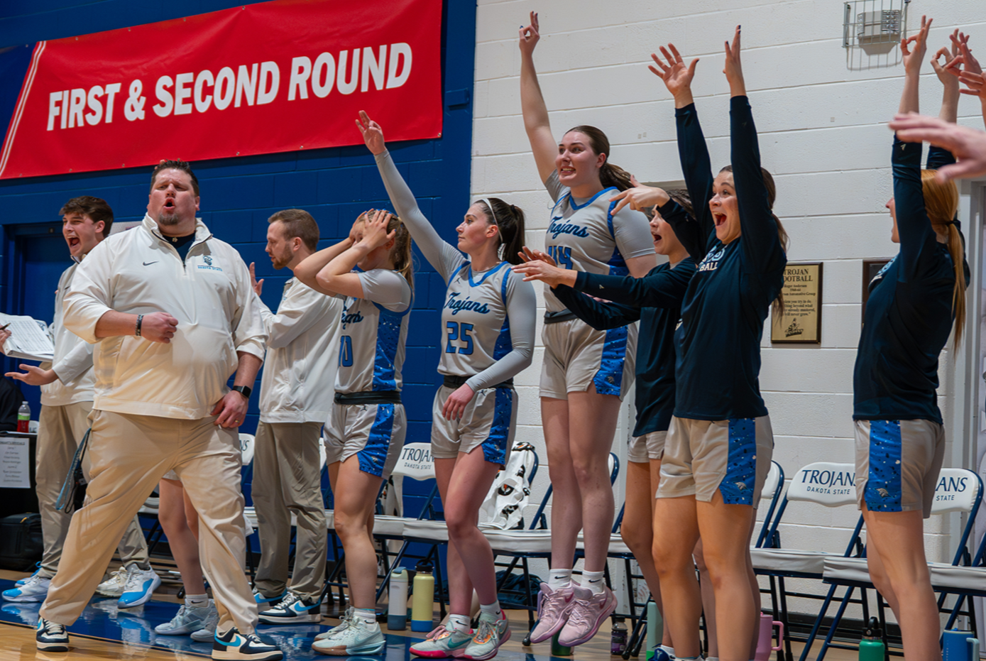 dsu women's basketball team excited at game