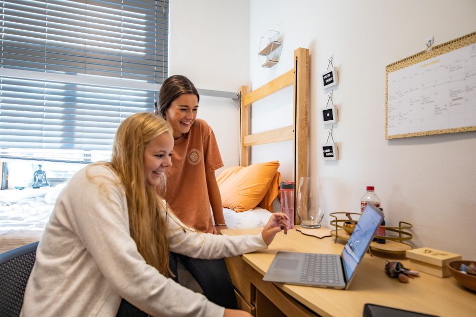 dsu students in residence halls sitting in community room